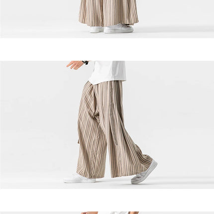Pantaloni Larghi a Righe da Uomo in Cotone e Lino, Comodi e Traspiranti, Stile Retrò, Moda Casual, Pantaloni Jogger in Stile Nepal