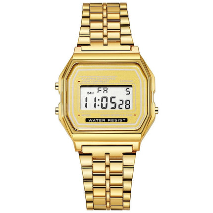 Elegante orologio digitale da donna Orologio da polso elettronico da donna d'affari in acciaio inossidabile oro argento Orologio da uomo Zegarek Damski platinumshop