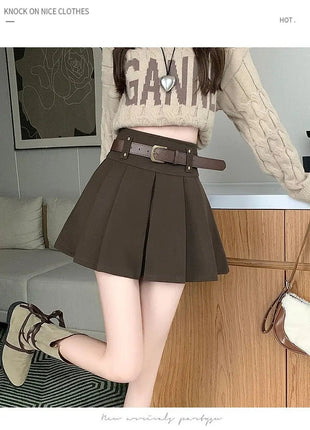 Autumn and Winter 2025 New High-waisted A-line Skirt College Style Sweet Versatile Woolen Pleated Skirt PlatiNum