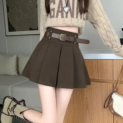 Autumn and Winter 2025 New High-waisted A-line Skirt College Style Sweet Versatile Woolen Pleated Skirt PlatiNum