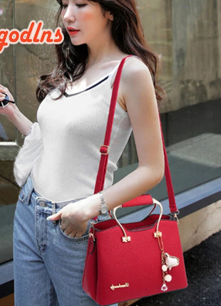 Yogodlns Luxury Pendant Handbag For Women PU Leather Tassel Shuolder Bag Designer Handle Bag Brand Shopping Mommy Shoudler Bag PlatiNum