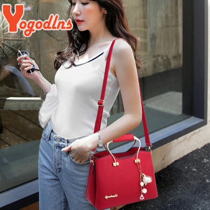 Yogodlns Luxury Pendant Handbag For Women PU Leather Tassel Shuolder Bag Designer Handle Bag Brand Shopping Mommy Shoudler Bag PlatiNum
