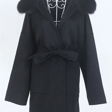 OFTBUY Omen Double Face Wool Coat Natural Fur Coat Wool Blend Jacket Winter Warm Elegant Long Sleeve Fur Cuffs Fashion Outerwear