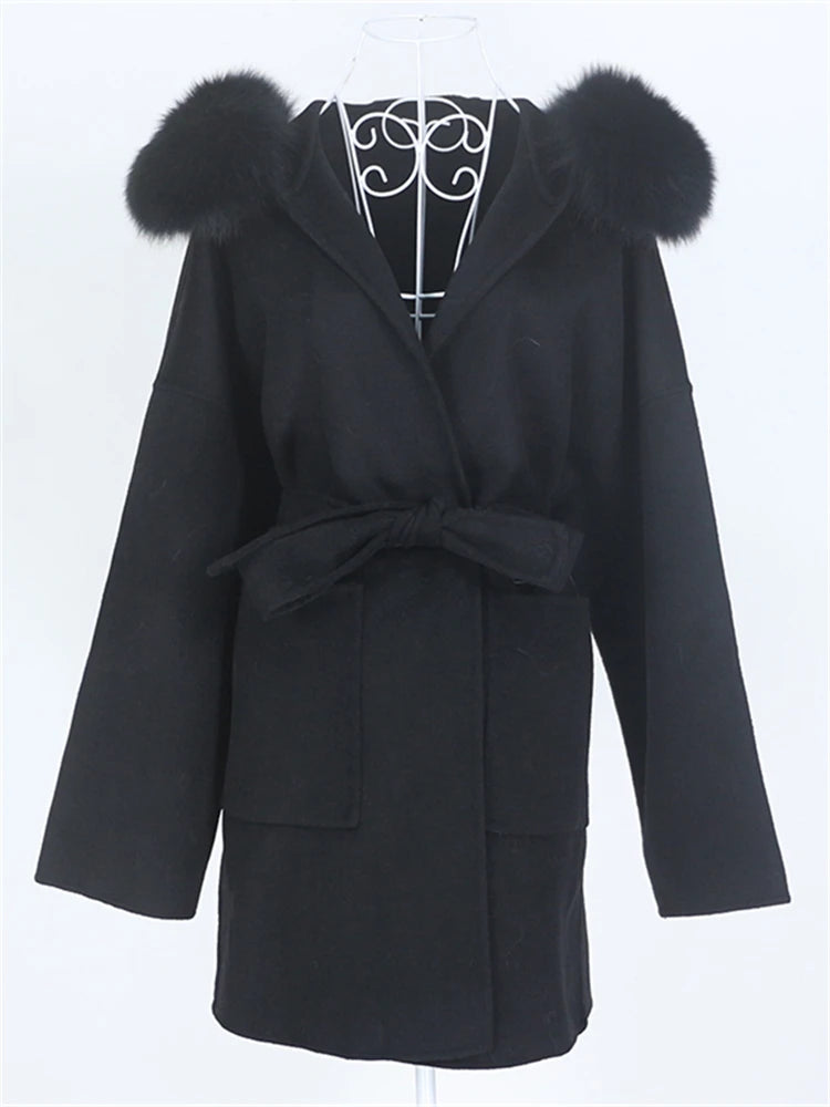 OFTBUY Omen Double Face Wool Coat Natural Fur Coat Wool Blend Jacket Winter Warm Elegant Long Sleeve Fur Cuffs Fashion Outerwear