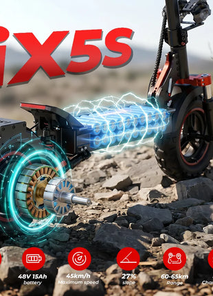 iScooter iX5s Monopattino elettrico 15 Ah 1000W con potenti pneumatici, autonomia di 65 km, velocità massima di 45 km/h