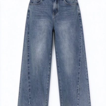 Women's Low Waist Wide Leg Jeans, Grey Blue Washed Denim, Stretchy, Casual Fashion Wide Leg Pants for Female,Yw-1918