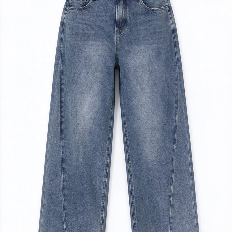Women's Low Waist Wide Leg Jeans, Grey Blue Washed Denim, Stretchy, Casual Fashion Wide Leg Pants for Female,Yw-1918