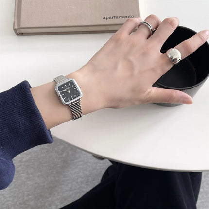 Orologio al quarzo semplice di marca per donna Orologi da donna regalo di lusso retrò Orologi da polso con cinturino in acciaio inossidabile regolabile con quadrante piccolo platinumshop