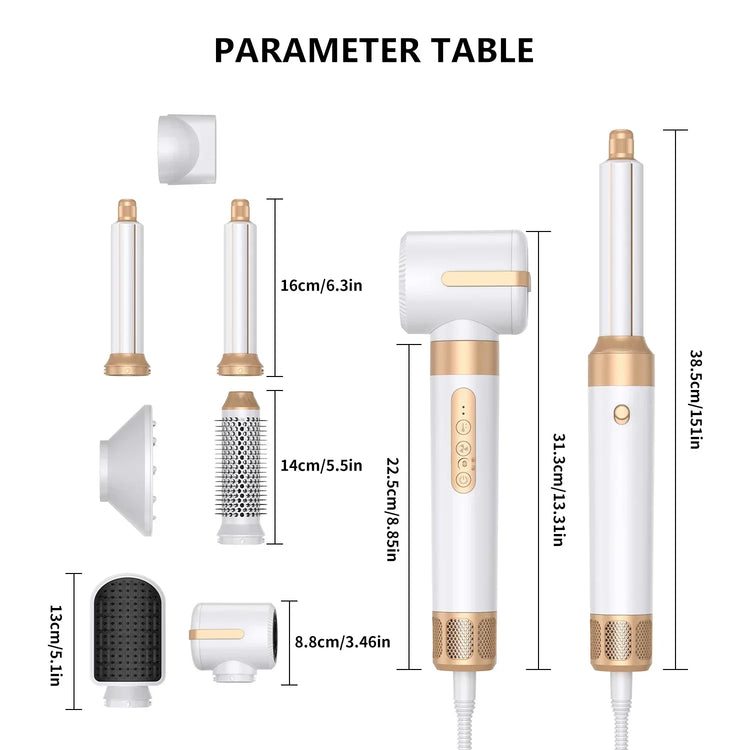 7 In 1 Hair Dryer Brush Brushless High Speed Hair Dryer with Diffuser Ionic Blow Dryer Hot Air Styling Comb Auto Hair Curler