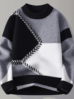 Autumn Winter Youthful Vitality Pullovers Men Fashion Patchwork O-Neck Knitted Sweater Mens Loose Warm Casual Chic Knit Sweaters