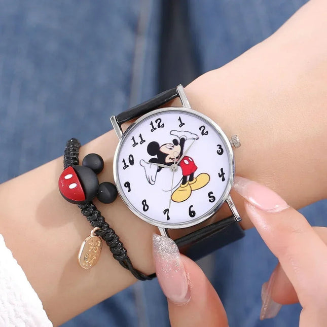 Nuovo set di braccialetti per orologi da donna Disney per bambini Confezione regalo Moda Topolino Orologi da cartone animato per bambini Bracciali da donna con scatola platinumshop