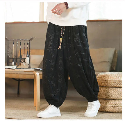 Pantaloni di alta qualità per uomo stile cinese fiore scuro velluto a coste Bloomers casual elastico in vita moda pantaloni larghi a gamba larga maschile