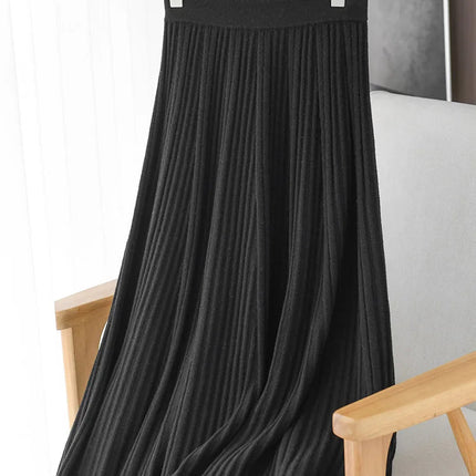 100% Merino Wool Women’s Knitted Skirt Spring Autumn Winter  Long Pleated Grace Skirts High Waist A-Line Cashmere Comfortable PlatiNum