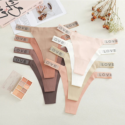 3Pcs/Set Seamless Low Waist Sexy Panties Women Thongs Rhinestones Letter Diamonds G-string Sports Thong Shorts Briefs T-back