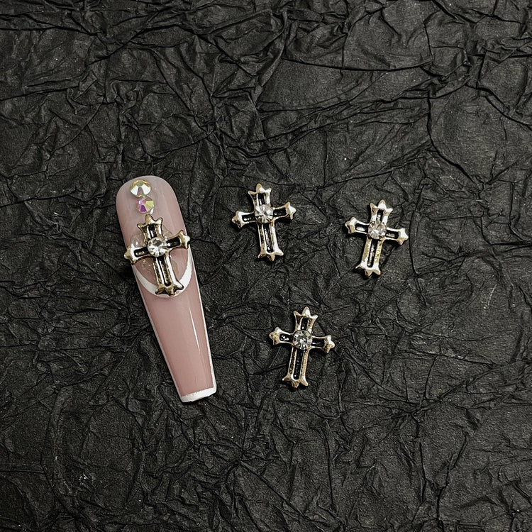 20PCS Alloy Dark Gothic Style Cross Skull Nail Art Decoration Punk Spider Web Coffin Nail Charm Accessories for DIY Crafts