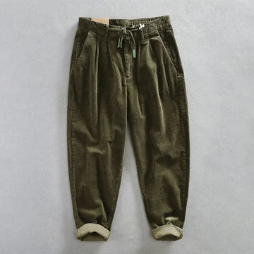 Autumn Winter Classic Cotton Corduroy Casual Mens Pants Comfortable Retro Big Pocket Drawstring Cargo Trousers AZ324