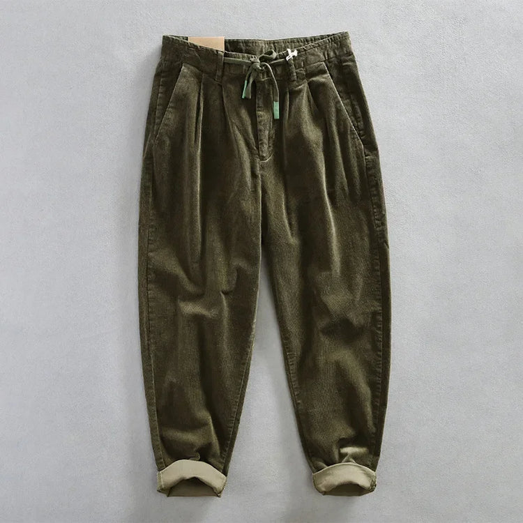 Autumn Winter Classic Cotton Corduroy Casual Mens Pants Comfortable Retro Big Pocket Drawstring Cargo Trousers AZ324