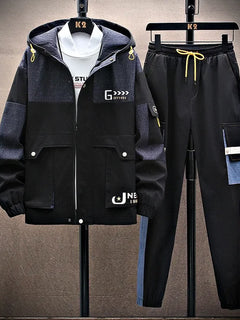 Casual Two Piece Men's Sets Clothing Spring Autumn Hooded Jackets And Pants Tracksuits Youth Street Wear Loose Top Coat & Jogger