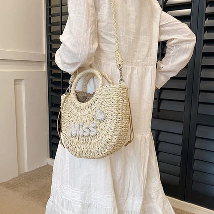 Personalized Summer Straw Bag for Women, Large Capacity, Perforated Design, Simple Shoulder Beach Bag for Vacations