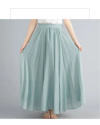 nuove gonne lunghe in cotone di lino da donna 2020 gonne lunghe a pieghe in vita elastica spiaggia Boho gonne estive vintage Faldas Saia