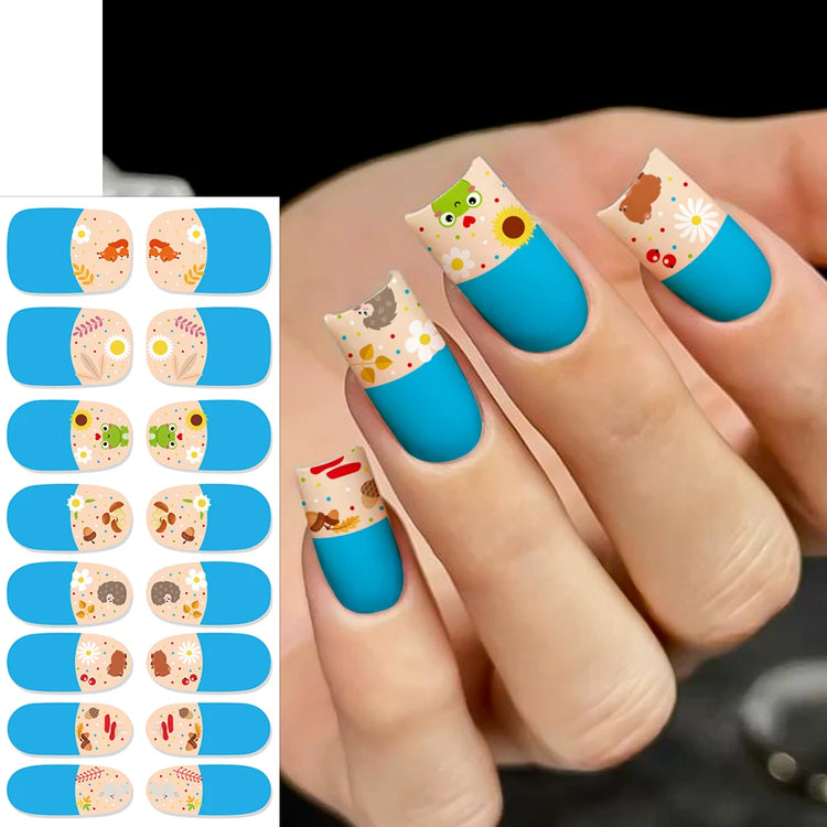 16Tips Semi Cured Leopard Print Gel Nail Stickers Chic Maillard Color Nail Strips Patch Self-adhesive UV Lamp Need Press On Nail
