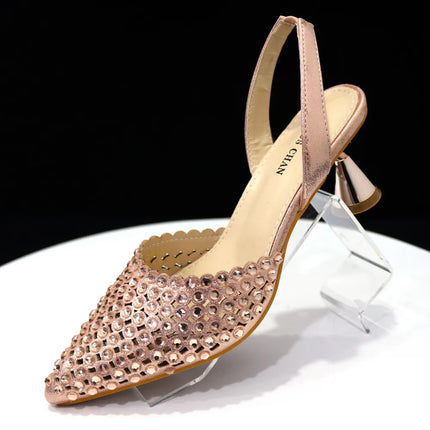 Venus Chan Pointed Toe Heels for Women 2023 Elegant Party Wine Color Full Diamond Pumps Italian Shoes and Bags Matching Set PlatiNum