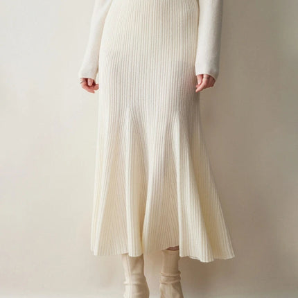 Woman's 100% Cashmere Knittwear Skirt Autumn Winter Elegant Mermaid Mid-calf High Waisted Slim Office Lady Dress Light Luxury PlatiNum