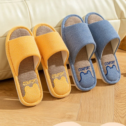 Pantofole in lino per la casa per coppie quattro stagioni Pantofole antiscivolo da pavimento per donna Uomo Camera da letto interna Infradito a punta aperta in lino quattro stagioni