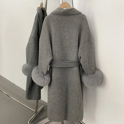 High End Double-sided Wool Strapping Real Wool Fur Coat Women's Removable Cuffs Fox Fur Temperament Cashmere Short Jacket