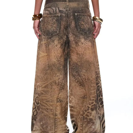 Jeans Larghi da Donna Stile Retrò Americano Y2K 2026 con Stampa Leopardata 3D, Pantaloni a Gamba Larga Vestibilità Comoda