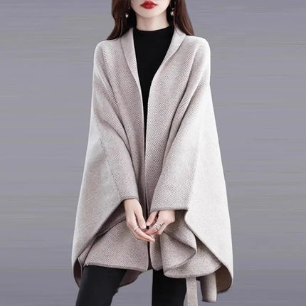 Cloak Shawl Jacket 2026 New Spring And Autumn Sweater Herringbone Lace-Up Loose Knitted Sweater Thickened Cardigan Beige Jackjet