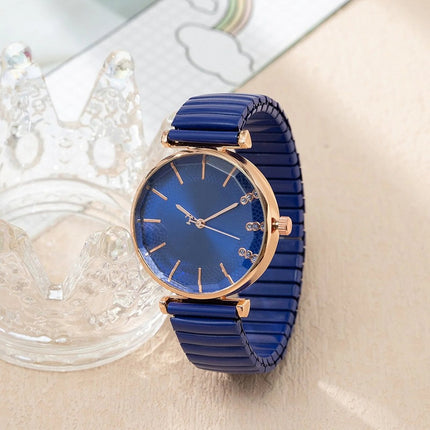 Orologio al quarzo da donna in cristallo semplice blu tesoro di lusso Orologio casual con cinturino elasticizzato in acciaio inossidabile Orologio da donna alla moda platinumshop
