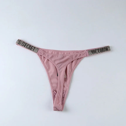 2026 New Satin Letter Rhinestone G-String Women Underwear Sexy Lace Lingerie Low Waist Seamless Panties Panties