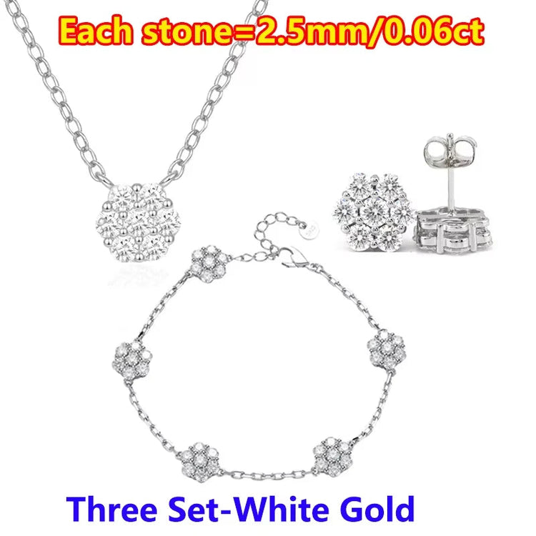 Moissanite Stud Earrings for Women Luxury Women Full Moissanite Stud Earrings Flower D Color Women's Moissanite Set Jewerly PlatiNum
