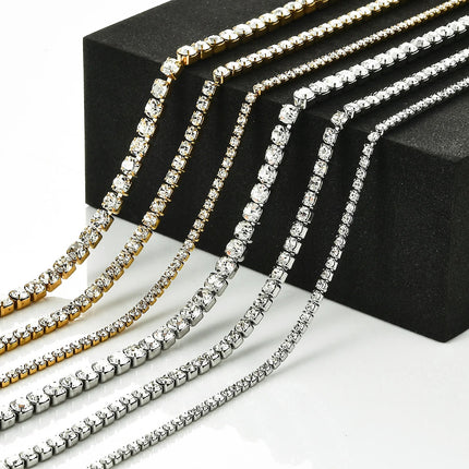 Stainless Steel Shiny Necklace For Men Women Gold Silver Color  Width 2/3/4MM Choker Necklaces With Rhinestones Jewelry Gifts PlatiNum