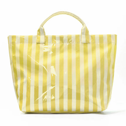 Striped PVC Tote Bag, Large Capacity Travel and Commuter Shoulder Bag | Lightweight Magnetic Bag with Inner Zip Pocket