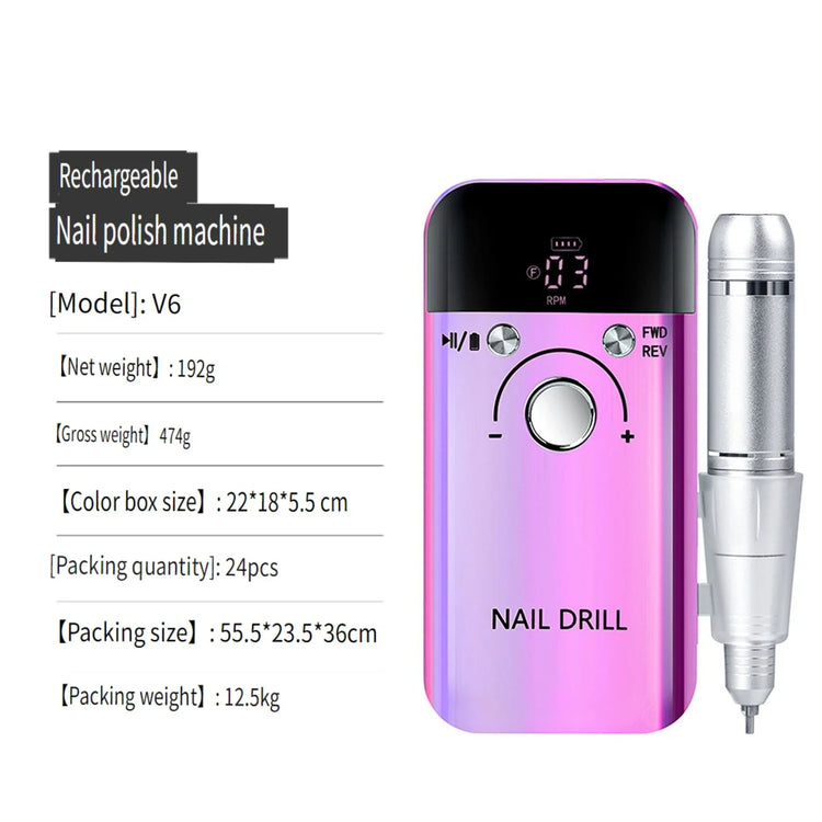 Wireless Portable Rechargeable Electric Nail Polishing Machine New Cordless Nail Surface Polisher Gel Nail Remover Professional Home Salon Manicure Pedicure Care Tool For DIY Nail Art Design