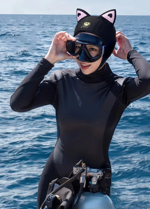 Cappuccio da sub con orecchie di gatto Cappuccio da muta in neoprene da 3 mm Cuffia da nuoto da donna carina per il surf Snorkeling Sport acquatici Cappello da sub da surf