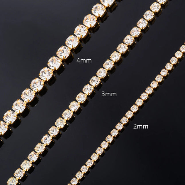 2mm/3mm/4mm Collana a catena in cristallo lucido con zirconi cubici in acciaio inossidabile Colore argento/oro Gioielli da donna Regalo Accessori fai da te PlatiNum