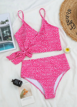 Costume da bagno bikini da donna verde a pois a vita alta brasiliano push-up con lacci e bendaggio, nuovo modello 2026, per la spiaggia PlatiNum