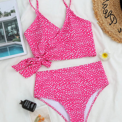 Costume da bagno bikini da donna verde a pois a vita alta brasiliano push-up con lacci e bendaggio, nuovo modello 2026, per la spiaggia PlatiNum