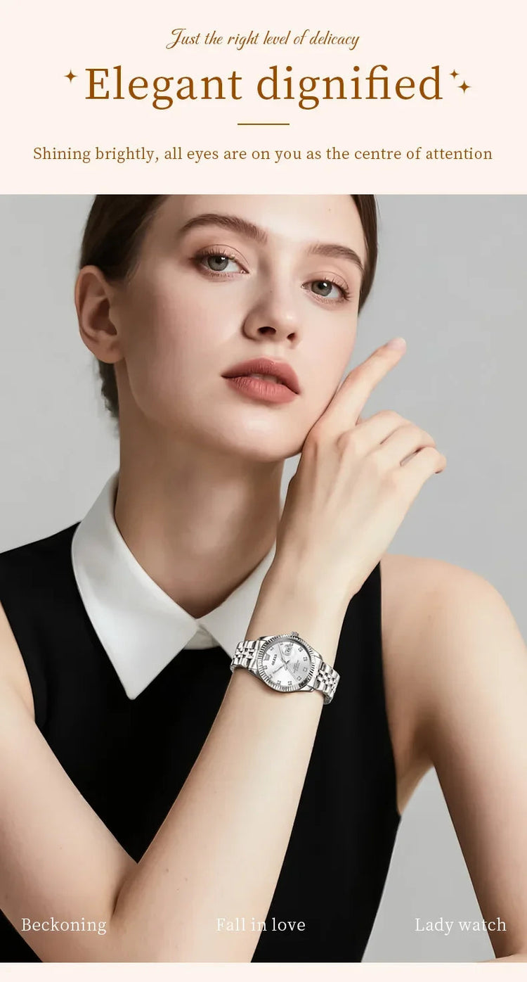 OLEVS Orologio da donna Nuovo orologio al quarzo 3705 Orologio da donna con data luminosa impermeabile in acciaio inossidabile Reloj platinumshop