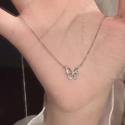 Silver Butterfly Necklace Women Crystal Zircon Pendant Necklace for Women Girl Crystal Chain Necklace Party Jewelry PlatiNum