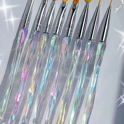 8pcs/set Aurora Acrylic Nail Art Painting Pens for Nail Design Soft Slender Brush Gradient Gel Drawing DIY Brush