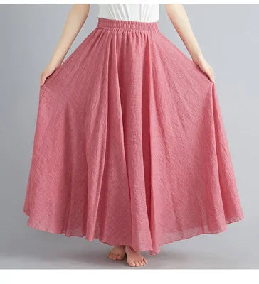nuove gonne lunghe in cotone di lino da donna 2020 gonne lunghe a pieghe in vita elastica spiaggia Boho gonne estive vintage Faldas Saia