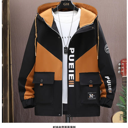 Fashion Men's Hooded Jackets 2026 Spring Autumn Youth High Streetwear Loose Casual Coat Outdoor Zipper Windbreaker Tops Clothing
