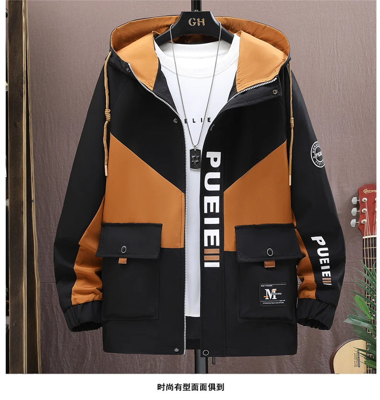 Fashion Men's Hooded Jackets 2026 Spring Autumn Youth High Streetwear Loose Casual Coat Outdoor Zipper Windbreaker Tops Clothing