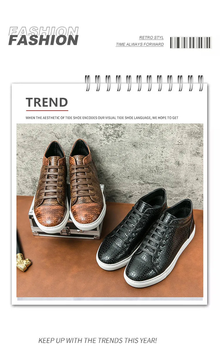 High-Quality Men Skateboard Shoes 2025 Fashion Large Size 46 Men's Leather Casual Shoes High Top Print Designer Luxury Shoes Man