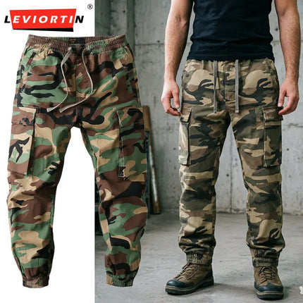 Men's Fall Winter Cargo Jogger Pants, Slight Stretch Relaxed Fit Camo Workwear Trousers, Outdoor Durable Cuffed Casual Pants