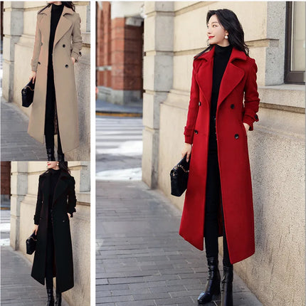 Women‘s Coat Winter Korean Fashion Long Coated Thickened Woolen Winter Coat for Women Black Coat Harajuku